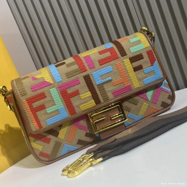 Cheap Fendi Beige Bag Medium Motif Multi Baguette Canvas FF In 0723